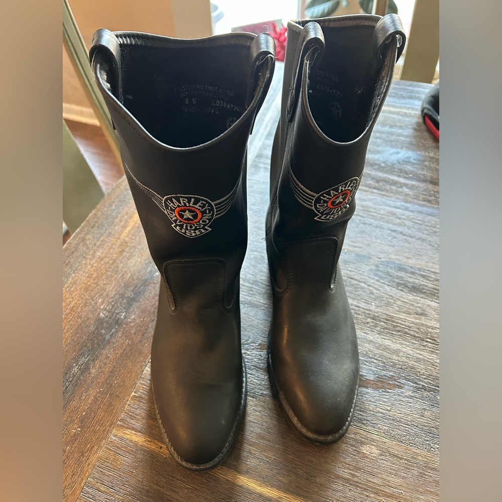 Harley-Davidson Black Leather Motorcycle Boots with White Insole Stamp